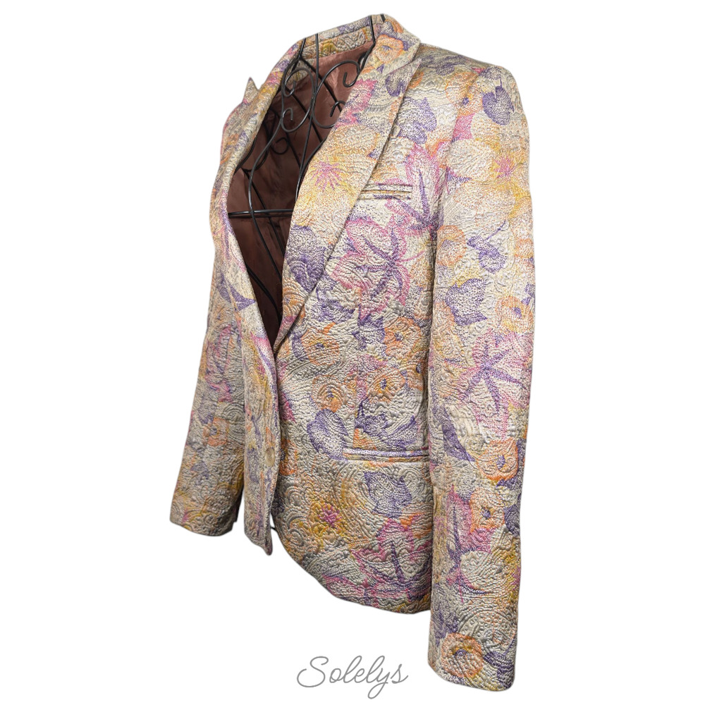 Zadig & Voltaire Deluxe Virginie Embossed Floral Gold Purple Blazer 36 Small - Picture 4 of 14